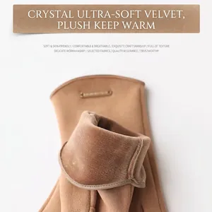 Warm camel winter gloves for women with faux suede finish and soft thermal plush lining