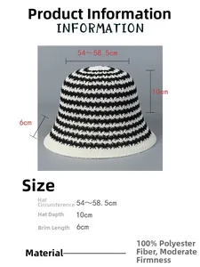 Detailed size chart and specifications for the striped knit polyester bucket hat
