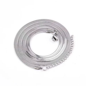 Flat stainless steel snake chain necklace with lobster clasp and adjustable extension link