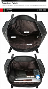 Detail of oxford cloth tote interior with zip pocket and large capacity storage