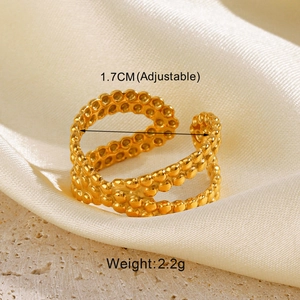 Detailed shot of a textured gold-plated adjustable ring showing its 1.7cm inner diameter