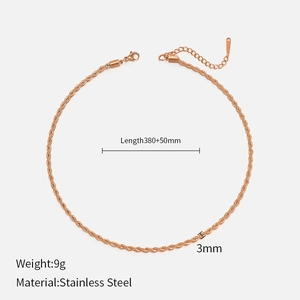 Detailed view of rose gold twisted chain necklace with size and weight parameters