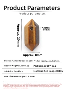Specifiche del ciondolo esagonale in occhio di tigre 8x20mm con foro da 1,8mm per DIY
