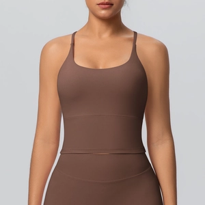 Ensemble soutien-gorge de sport et legging de yoga marron foncé en nylon à fines bretelles
