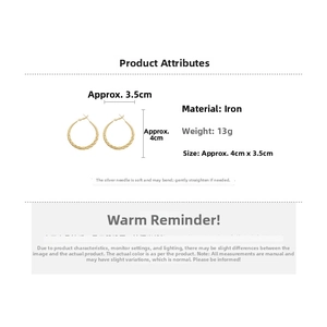 Detail of twisted gold hoop earrings with silver pins showing 4cm diameter and 13g weight