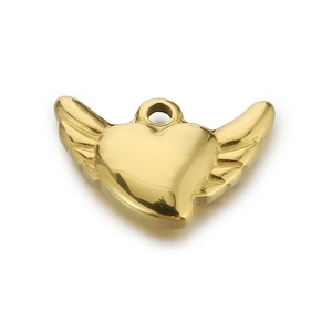 Golden heart-shaped angel wings pendant made of polished stainless steel for jewelry DIY