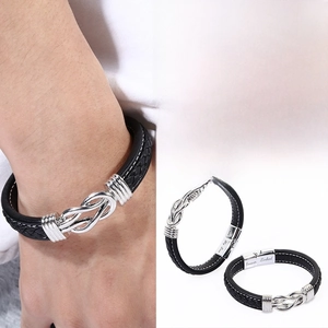 Bracelet Homme En Cuir PU Tressé Avec Nœud Infini En Acier Inoxydable Fermoir Magnétique Gravé Love My Son Bijou