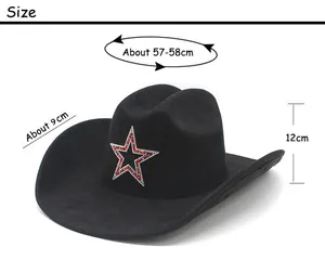 Size guide for western cowboy hat showing 57-58cm circumference and 9cm brim measurements