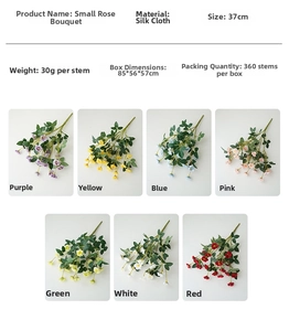 Silk artificial rose bouquets in seven colors with 37cm length and fabric texture
