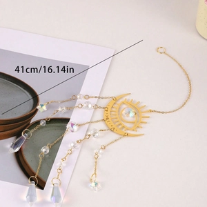 Golden suncatcher with moon and crystal star pendants, length 41cm for garden decor