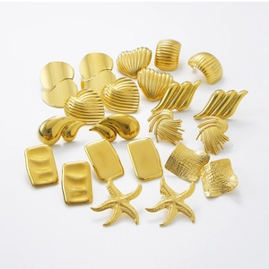 Detailed collection of 18K gold plated stainless steel earrings with textured geometric patterns
