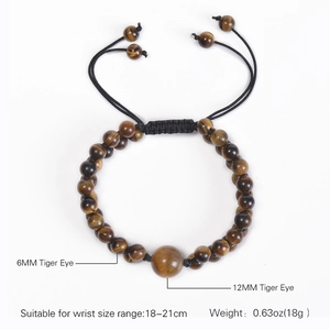 6mm and 12mm natural tiger eye stone double-layer woven bracelet for men and women