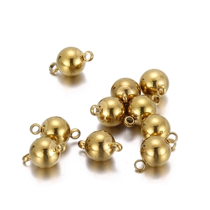 Polished gold spherical metal beads with dual connection loops for DIY jewelry making