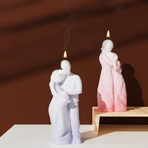 Artistic silhouettes of a couple and mother-child scented candles in soft pastel colors