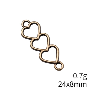 Macro shot of 24x8mm hollow heart alloy connectors for jewelry DIY with size and weight info