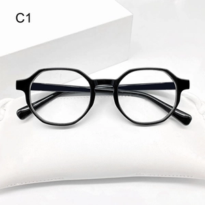 Irregular black polygon anti-blue light glasses with retro minimalist full frame design