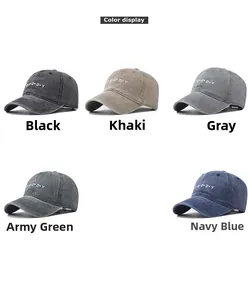 Color options of washed cotton baseball caps with DADDY embroidery in five vintage tones