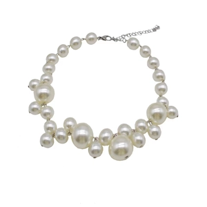 Elegant white beaded grape cluster necklace with pearls and adjustable silver chain
