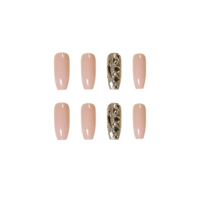 Set de faux ongles nude rose avec finition brillante et accents de strass argentés