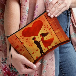 Multifunctional canvas bag with romantic heart silhouette art for makeup or stationery