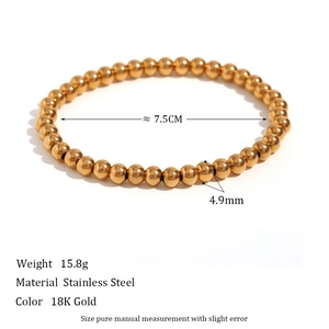 Minimalist Elastic Bead Bracelet 18K Gold Plated Stainless Steel Stacking Round Ball Layered Jewelry For Women