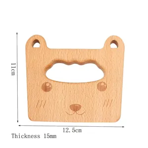 Bear-shaped wooden knife for children made of beech wood, size 11x12.5cm with 15mm thickness