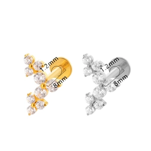 G23 titanium internally threaded star labret stud with zircon, 1.2mm x 8mm size