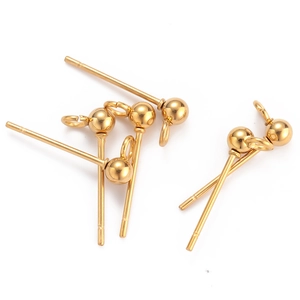 Gold plated stainless steel ball ear studs with open loops for DIY jewelry making