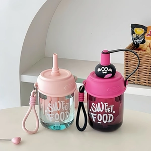 Cartoon Portable Water Bottle Plastic With Straw Tea Filter Leakproof Travel Drinking Cup For Kids Girls School
