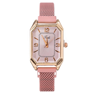 Women Quartz Watch Rectangular Alloy Case Milanese Mesh Metal Strap Magnetic Buckle Elegant Fashion Wristwatch