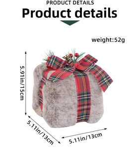 Detail of Christmas plush gift box with dimensions 15x13x13cm and weight 52g specifications