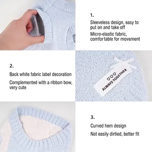 Elastic light blue plush pet sweater with Always Together label and bow decoration