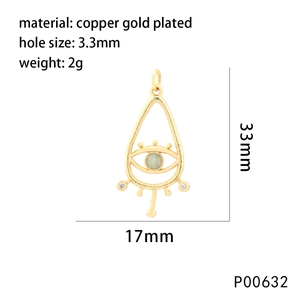 Macro view of gold-plated copper eye charm with 3.3mm hole for DIY jewelry making