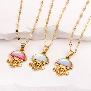 Iridescent Jellyfish Pendant Necklace Stainless Steel Ocean Theme Cute Jewelry For Women