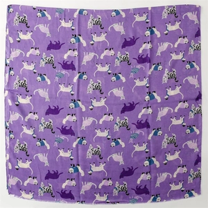 Detailed pattern view of the purple fashion scarf featuring artistic cat illustrations