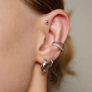 Minimalist S925 silver irregular earrings set featuring hoops and zircon ear cuffs