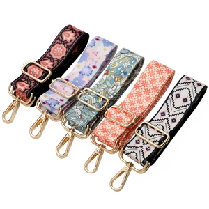 Bag Strap Replacement Adjustable Wide Polyester Fabric Shoulder Belt With Metal Buckle Ethnic Floral Marble Style Crossbody