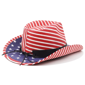 Cappello da cowboy Panama in paglia con motivo bandiera USA e stelle bianche