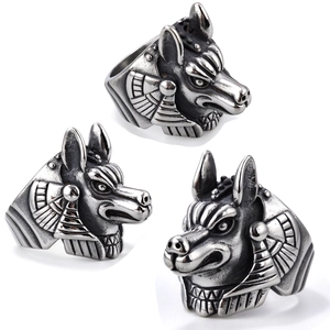 Anubis Ancient Egyptian God Jackal Head Ring 316L Stainless Steel Retro Punk Gothic Polished Jewelry For Men