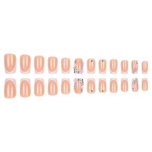 Kit de faux ongles French manucure rose avec pointes blanches et décors floraux