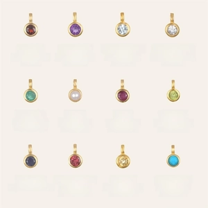 Golden pendant necklace set featuring 12 circular birthstones with symbolic meanings