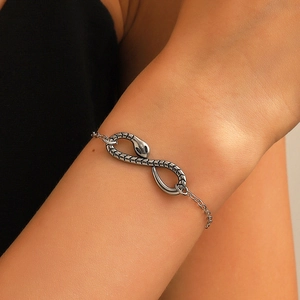 Gothic titanium steel snake infinity bracelet with vintage scale texture for women