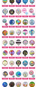 Array of 18 inch round Feliz Cumpleaños foil balloons in diverse colorful patterns