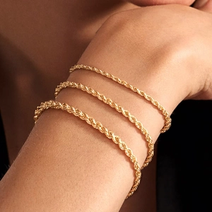 Stainless Steel Bracelet For Women 18K Gold Plated Twisted Rope Chain Minimalist Hip-hop Versatile Adjustable Bangle