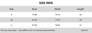 Detailed size chart for polka dot v-neck camisole with bust and waist measurements