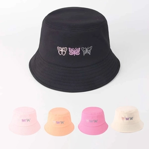 Fashion Women Cotton Butterfly Embroidered Bucket Hat Summer Sun Protection Foldable Wide Brim Outdoor Casual Fisherman Cap