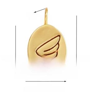 Détails du pendentif aile d'ange ovale doré affichant les dimensions 10x12mm et le poids