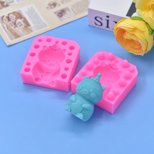 3D cartoon bear silicone mold for DIY cake baking and candle making in soft pink finish