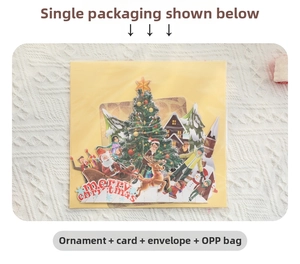 Detailed 3D pop-up Christmas card set with Santa, reindeer and tree in envelope