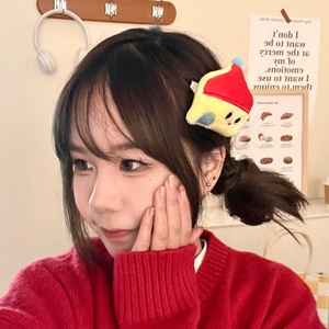 Cute cartoon plush house hair clip for kids in vibrant yellow and red colors